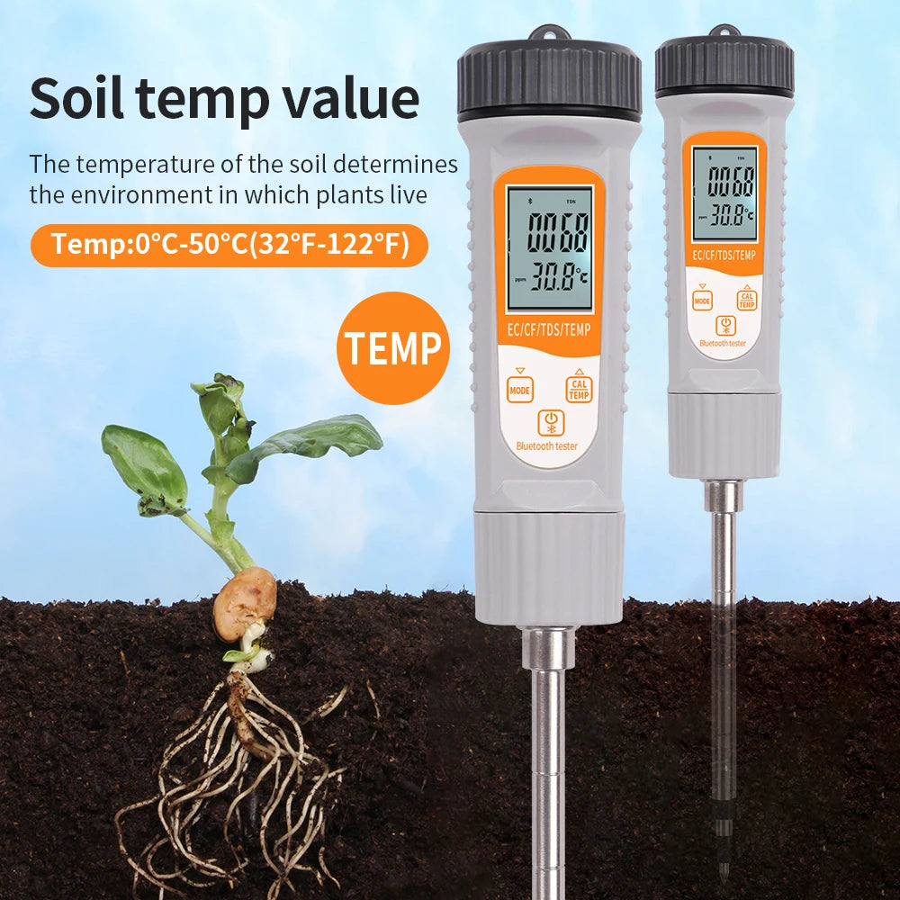 JUANJUAN Tuya Bluetooth 4-in-1 Soil Tester EC TDS CF Temp Digital Soil Nutrient Analyzer for Hydroponics Garden