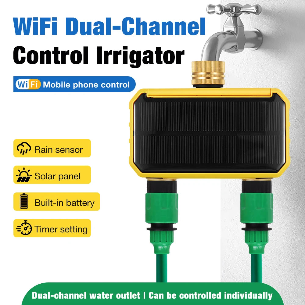 WiFi Solar Irrigation Timer 1/2/4 Outlet Smart Watering Controller for Garden Greenhouse