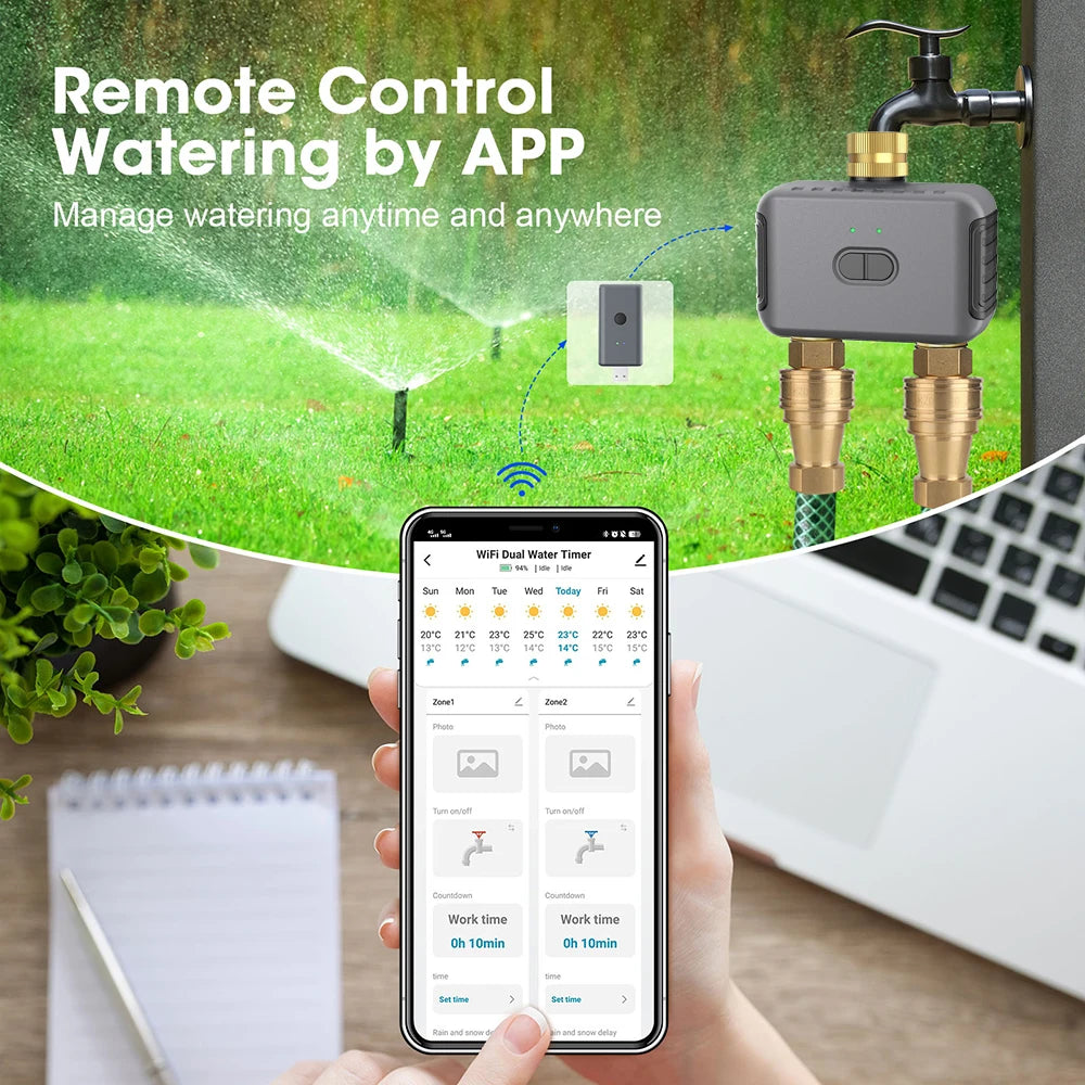 Tuya Smart Dual Water Timer Bluetooth Zigbee Outdoor Garden Irrigation Controller