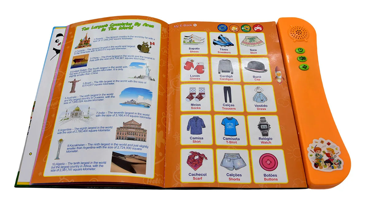 Portuguese English Bilingual Sound Book for Children Alphabet Numbers Animals Fruit Vegetables Educational