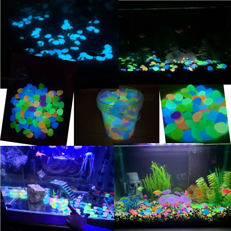 50pcs Glow in Dark Luminous Stones Garden Pebbles Fish Tank Aquarium Decoration