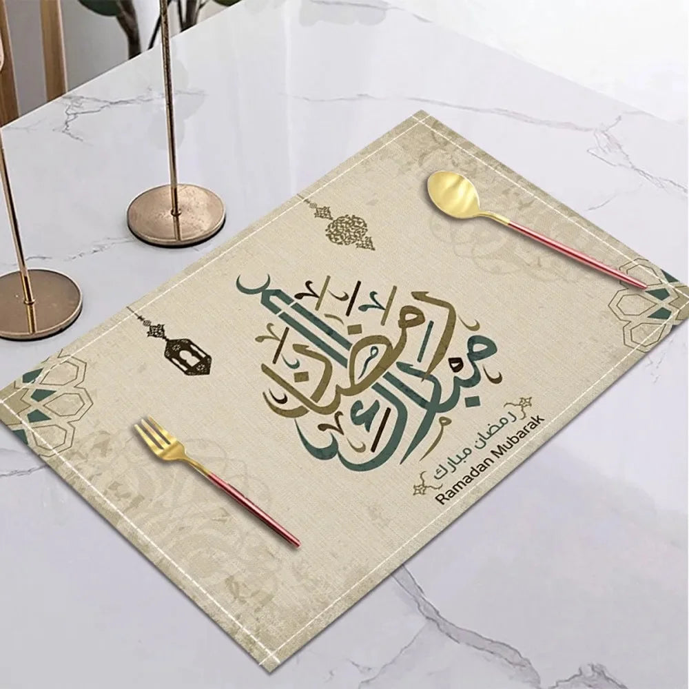 CowLost | 42x32cm-ramadan-linen-placemat-eid-mubarak-table-ornaments |4