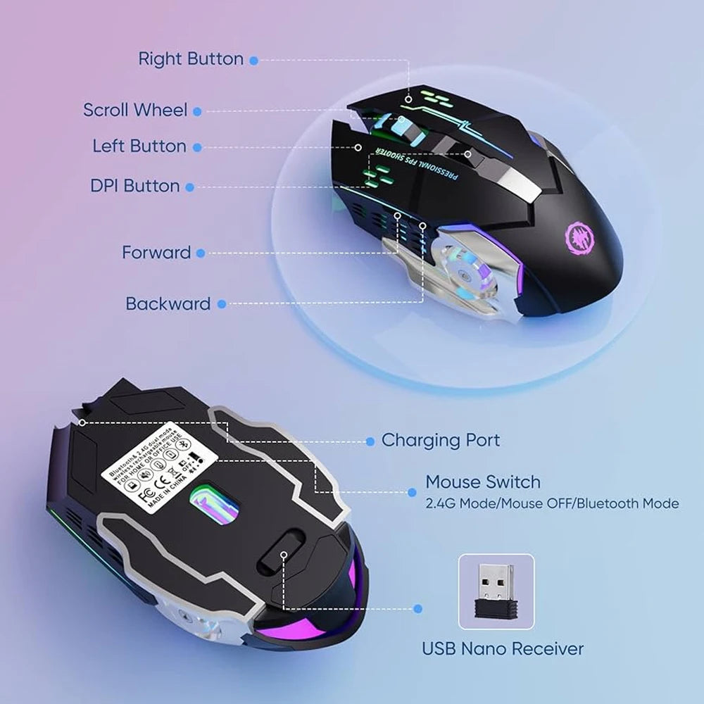 CowLost | bluetooth-wireless-mouse-2-4g-usb-mechanical-backlight-silent-mouse |7
