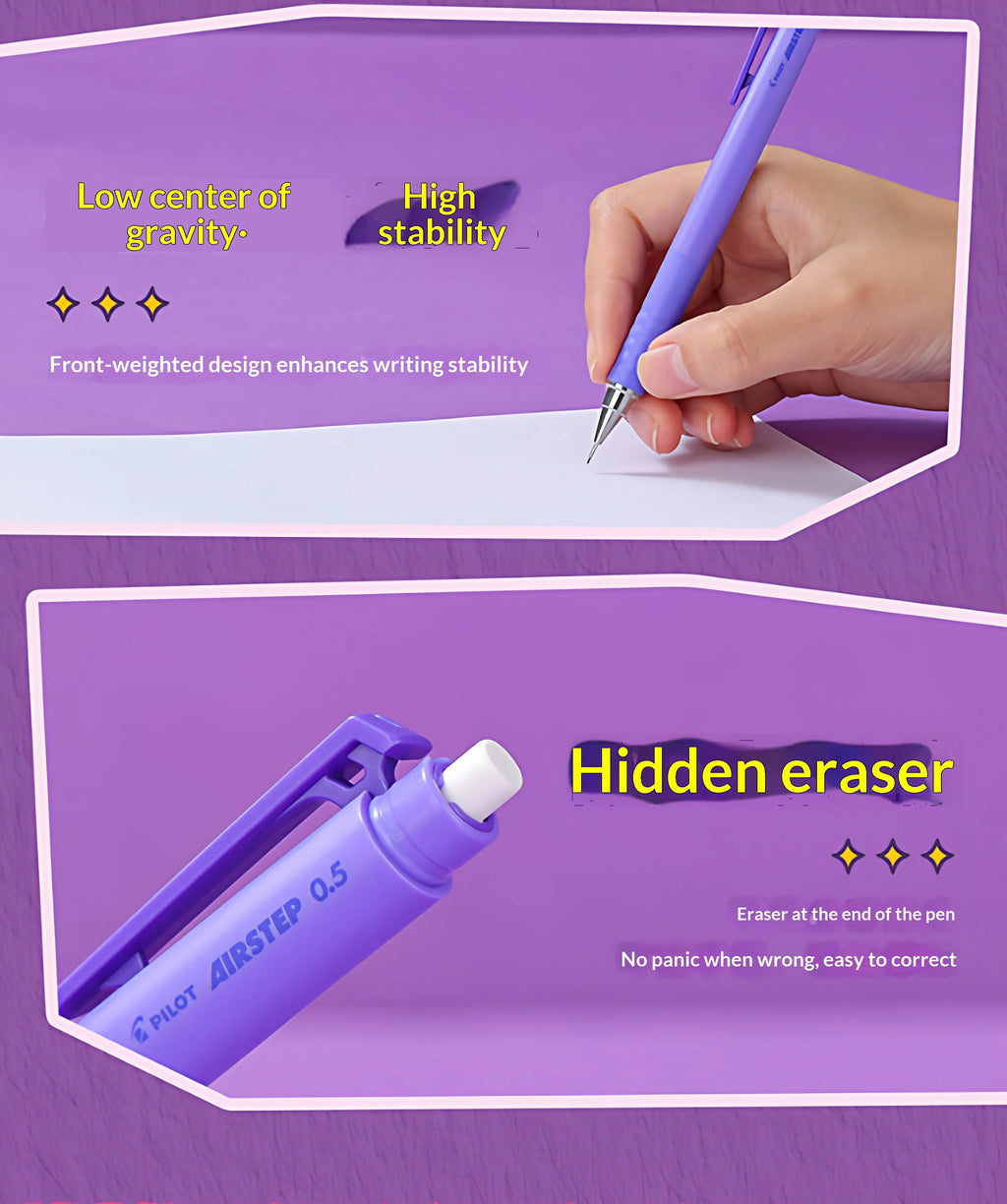 CowLost | product_id-pilot-airstep-has-15-0-5mm-mechanical-pencil-auto-lead-advance-colorful-barrel-stable-writing |13