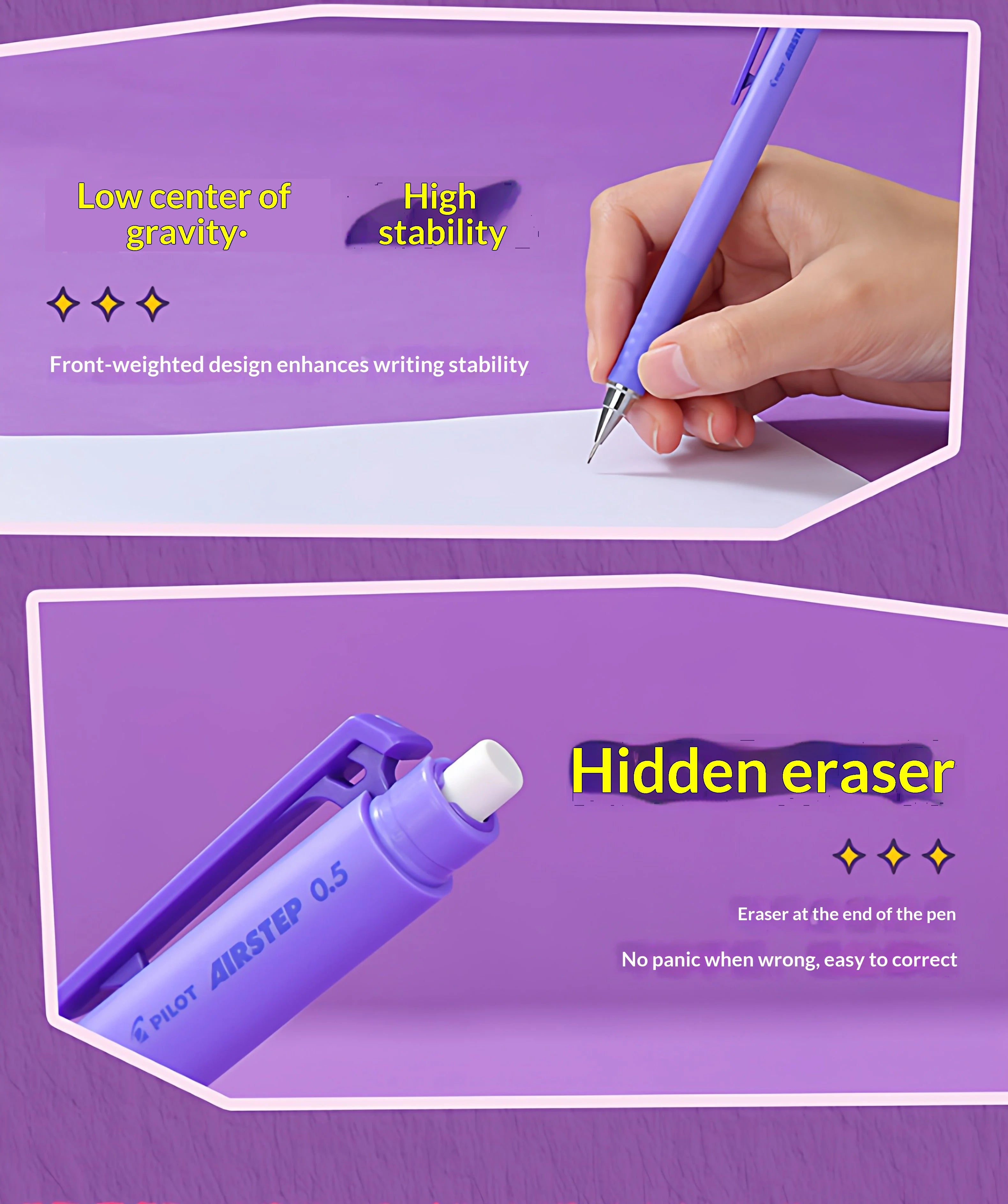 CowLost | product_id-pilot-airstep-has-15-0-5mm-mechanical-pencil-auto-lead-advance-colorful-barrel-stable-writing |13