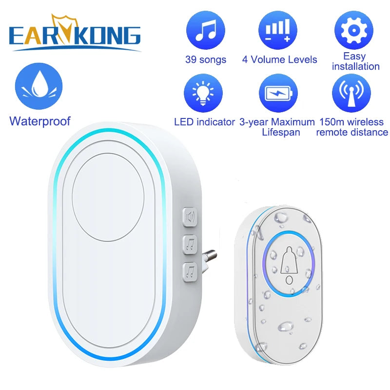 CowLost | waterproof-wireless-doorbell-home-welcome-smart-home-door-bell-300m-remote-smart-bell |10