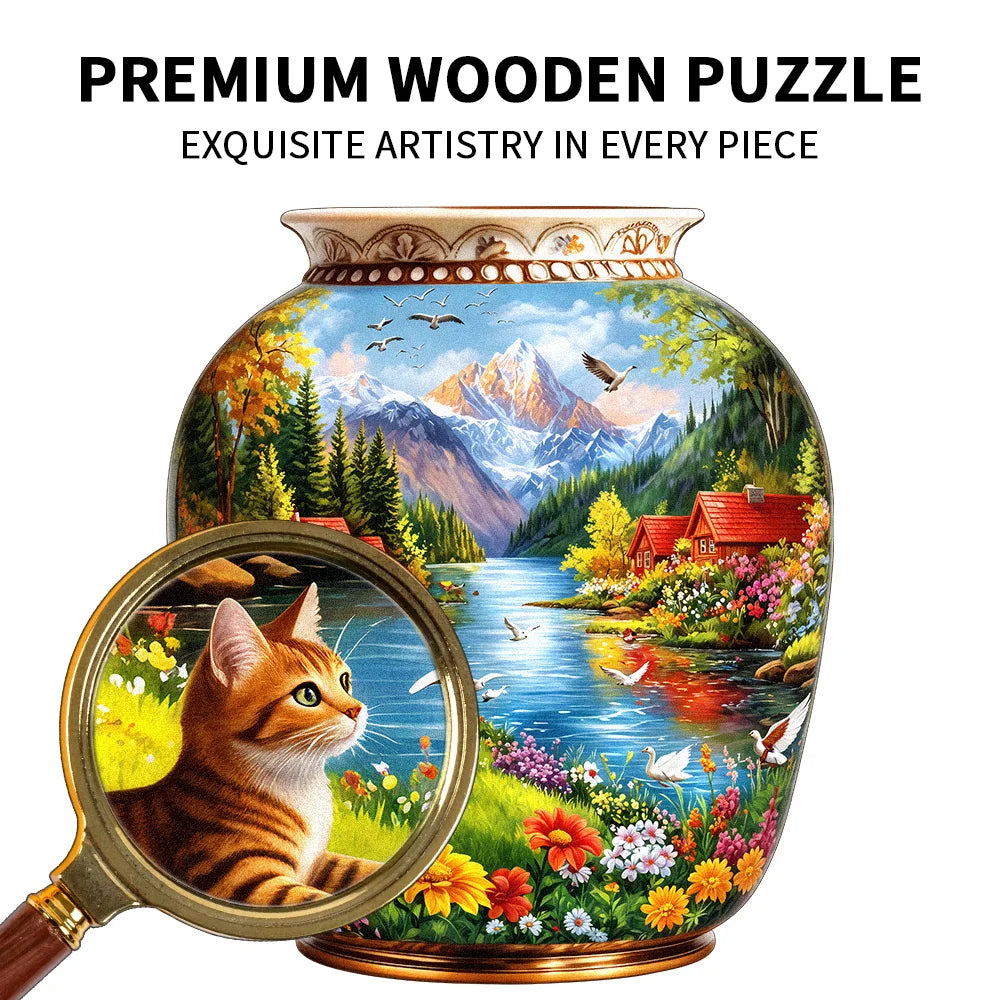 CowLost | product_id-premium-wooden-jigsaw-puzzle-vase-mountain-river-cat-landscape-irregular-animal-pieces-5a-difficulty |1