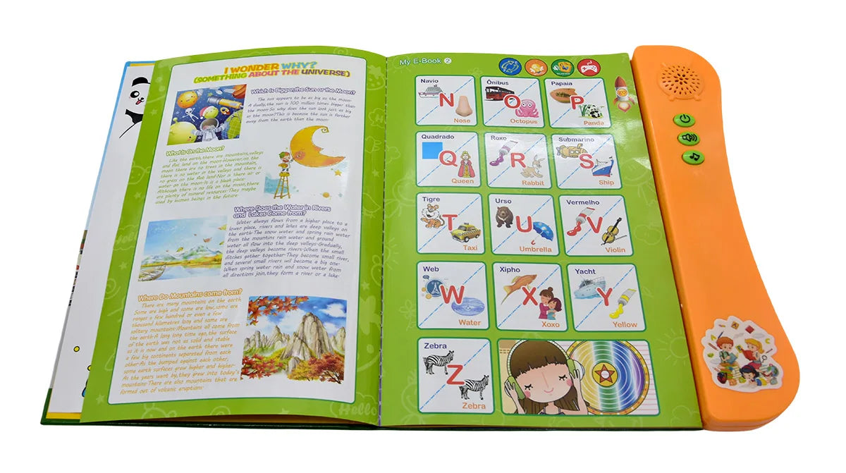 Portuguese English Bilingual Sound Book for Children Alphabet Numbers Animals Fruit Vegetables Educational