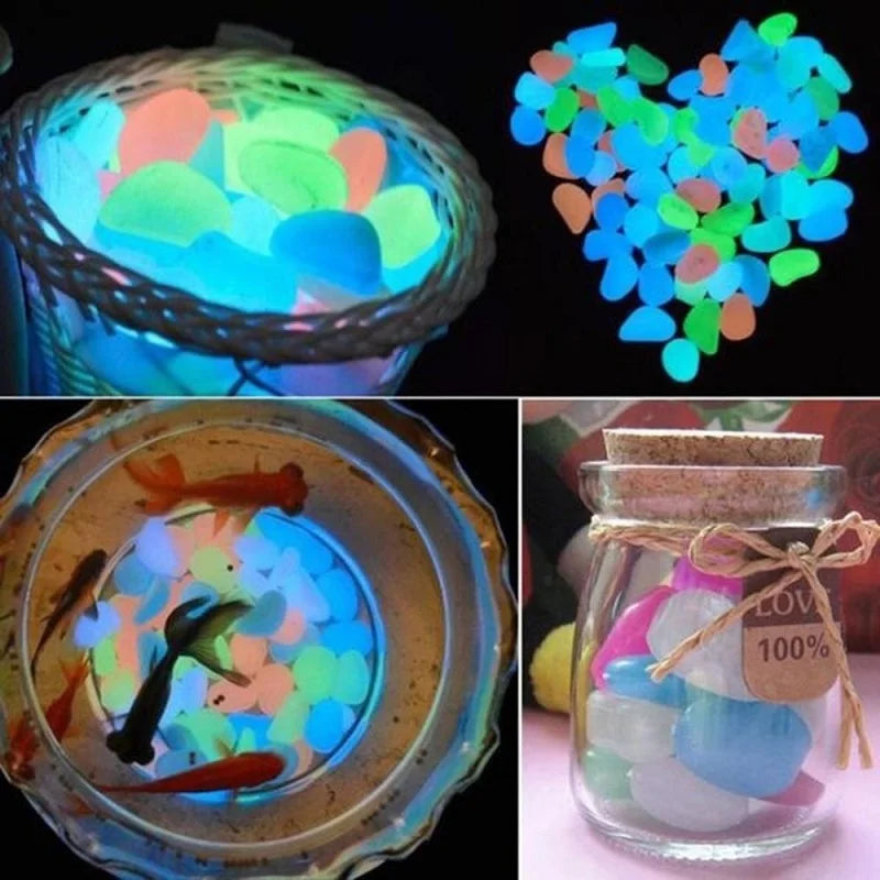 50pcs Glow in Dark Luminous Stones Garden Pebbles Fish Tank Aquarium Decoration