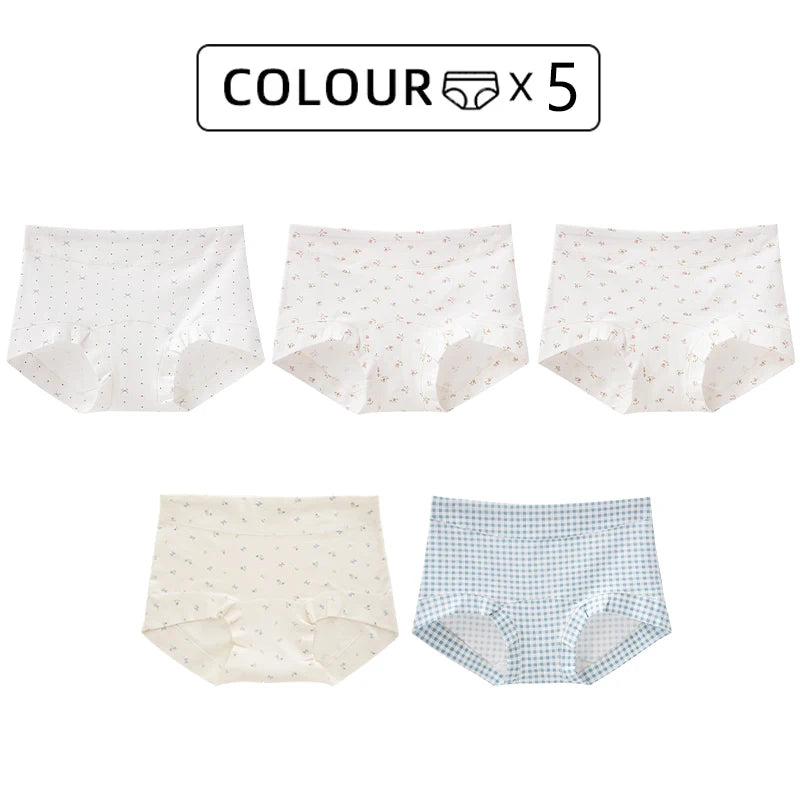 CowLost | product_id-fallsweet-5pcs-plus-size-womens-cotton-seamless-plaid-briefs-high-elastic-underwear |13