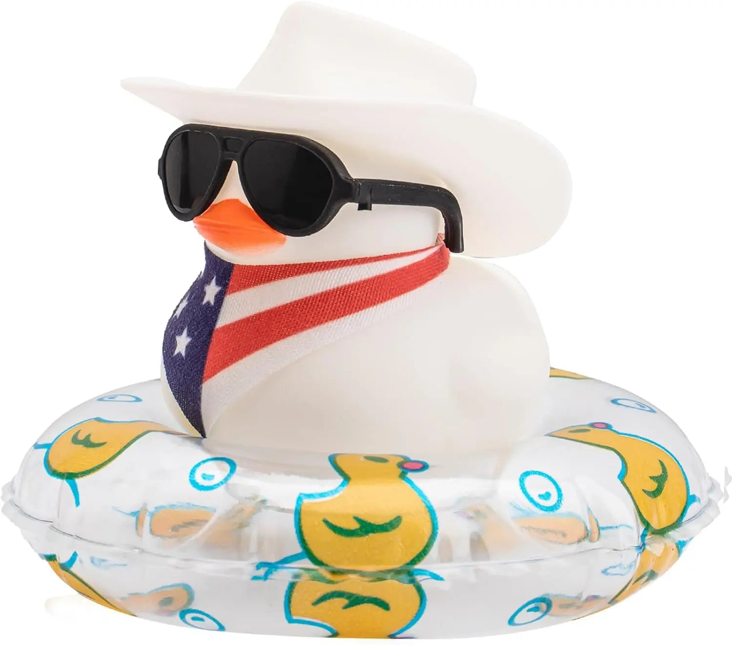 CowLost | product_id-white-rubber-duck-car-dashboard-ornament-with-cowboy-hat-and-swim-ring-necklace |12