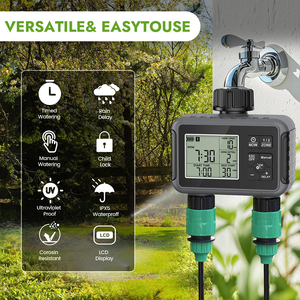 Intelligent Automatic Garden Water Timer 1/2/3-Outlet Irrigation Controller for Lawn and Greenhouse