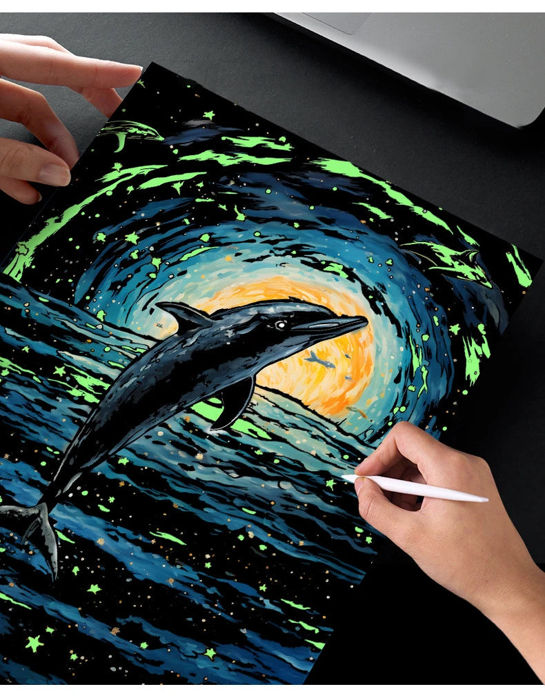 CowLost | product_id-a3-diy-noctilucent-scratch-painting-kit-castle-starry-cat-dolphin-landscape-night-scenes |19
