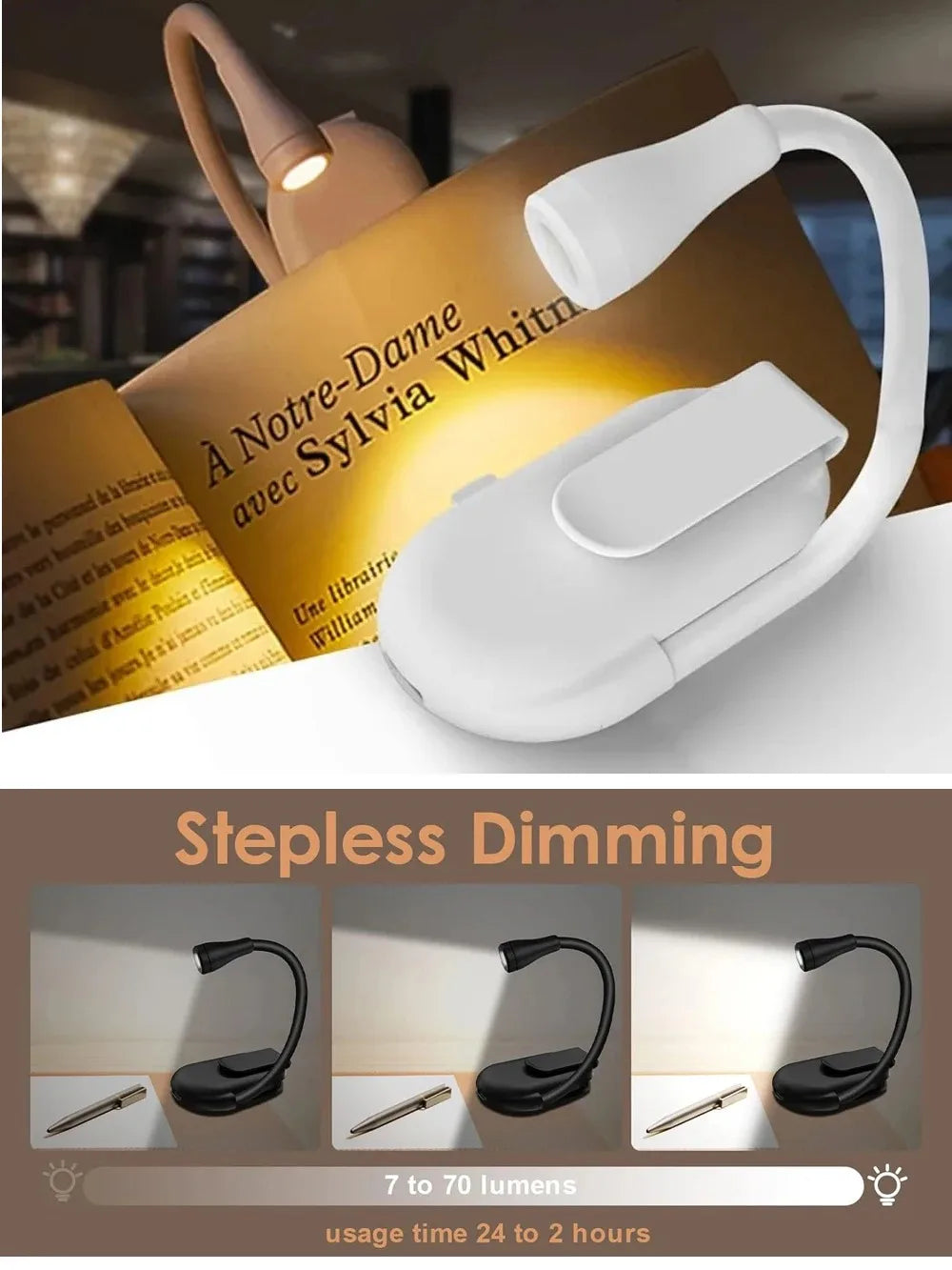 CowLost | product_id-mini-led-book-light-rechargeable-clip-on-360-adjustable-eye-protection-lamp-for-reading-and-travel |7