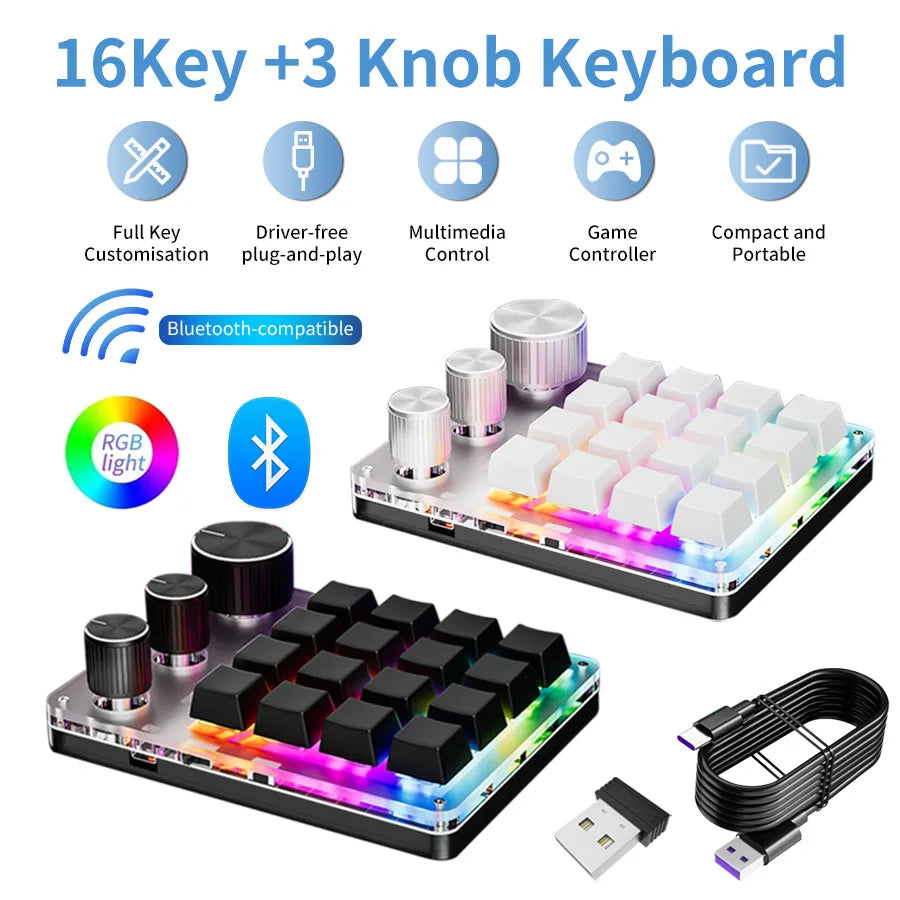 CowLost | product_id-16-key-3-knob-mechanical-gaming-keyboard-mini-keypad-usb-bluetooth-wireless-hot-swap |1