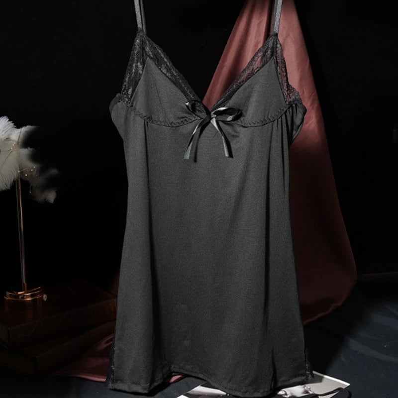 CowLost | women-v-neck-nightgown-sexy-side-slit-suspender-sleep-dress |10