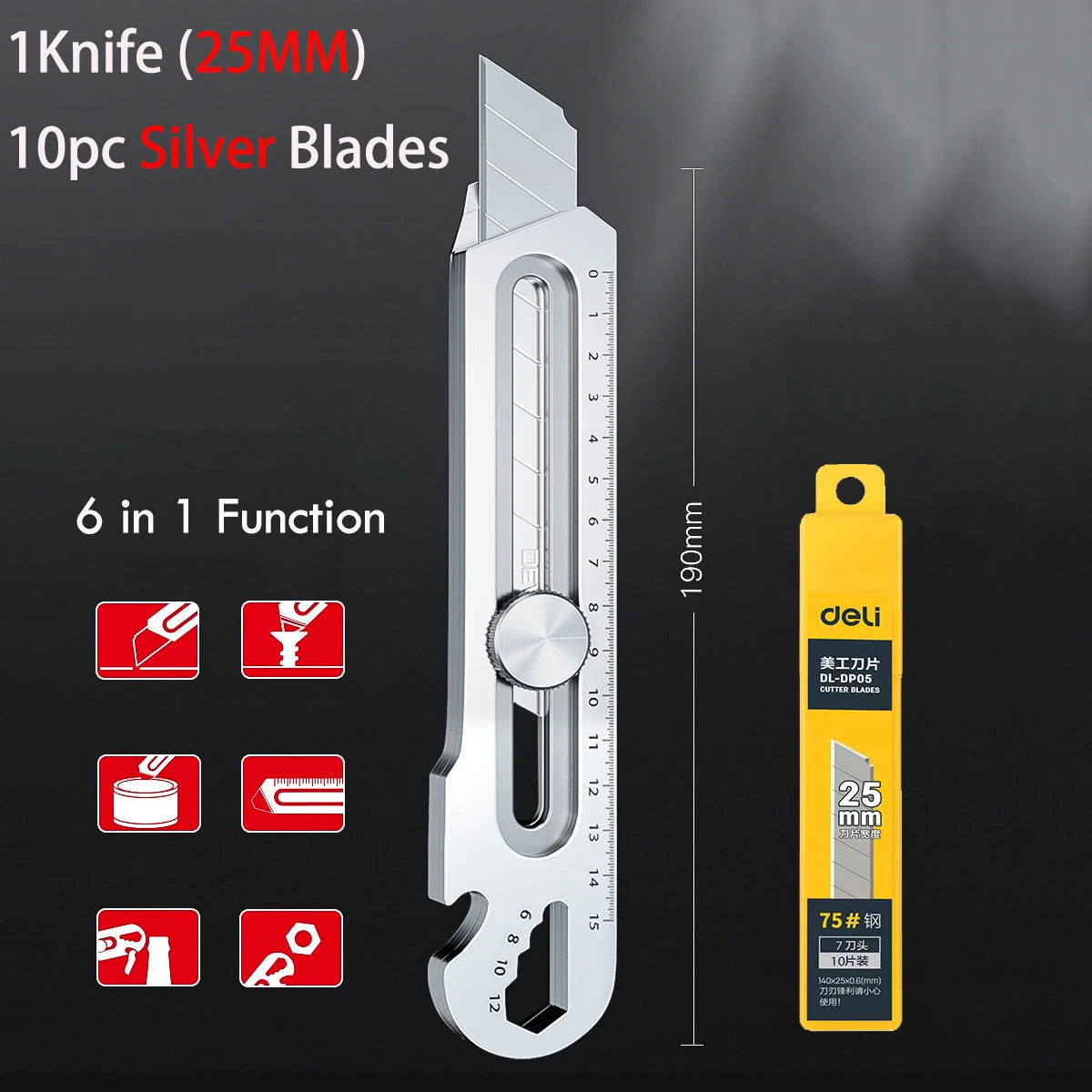 CowLost | product_id-6-in-1-multifunctional-stainless-steel-utility-knife-18mm-25mm-with-ruler-bottle-opener-tail-break-snap-off-cutter |19