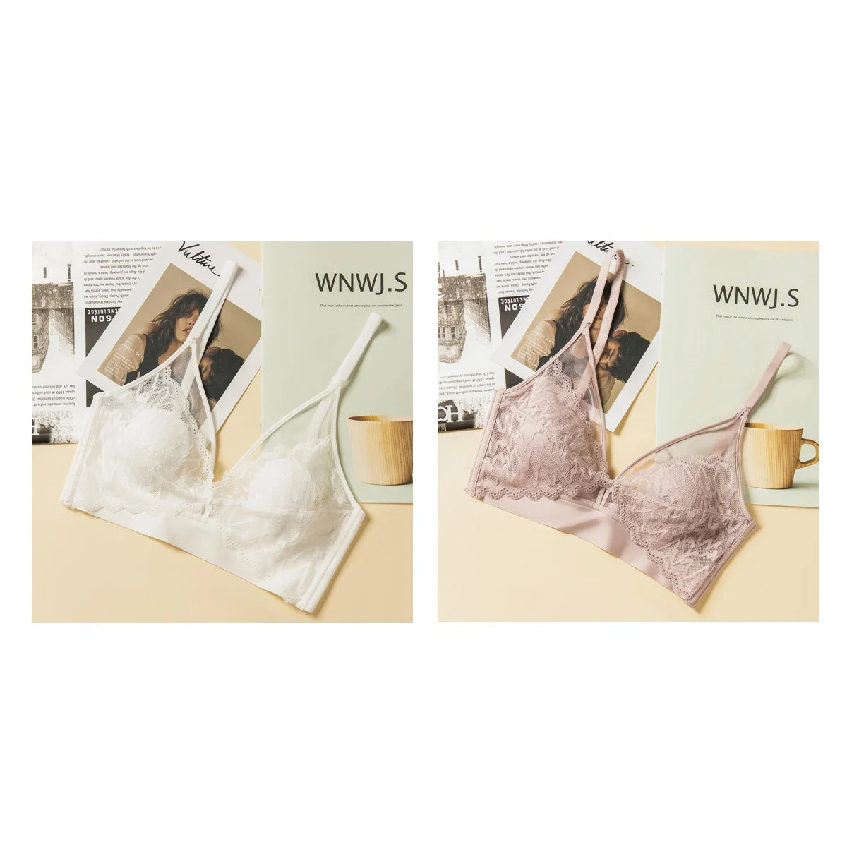 CowLost | product_id-2pcs-wireless-lace-push-up-v-neck-seamless-3-4-cup-bralette-set-for-women |17