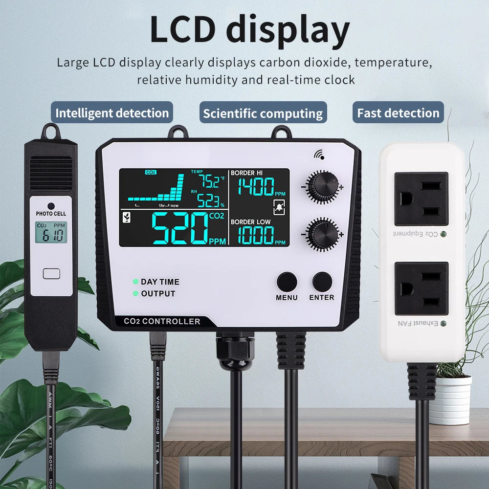 JUANJUAN LCD CO2 Controller 0-5000ppm Carbon Dioxide Detector for Greenhouse