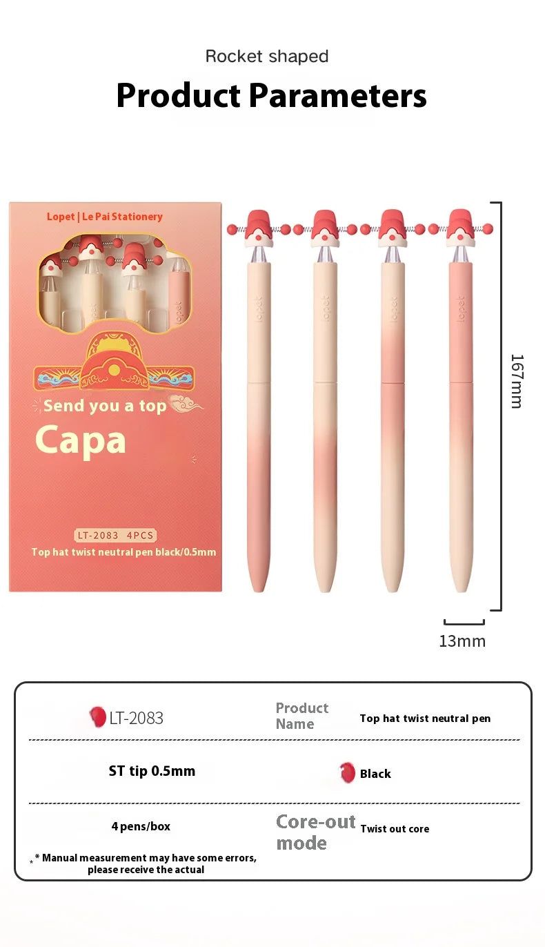 CowLost | product_id-4pcs-lopet-kawaii-lucky-hat-gel-pens-0-5mm-st-tip-quick-drying-refillable-large-capacity-ideal-for-school-exams |18
