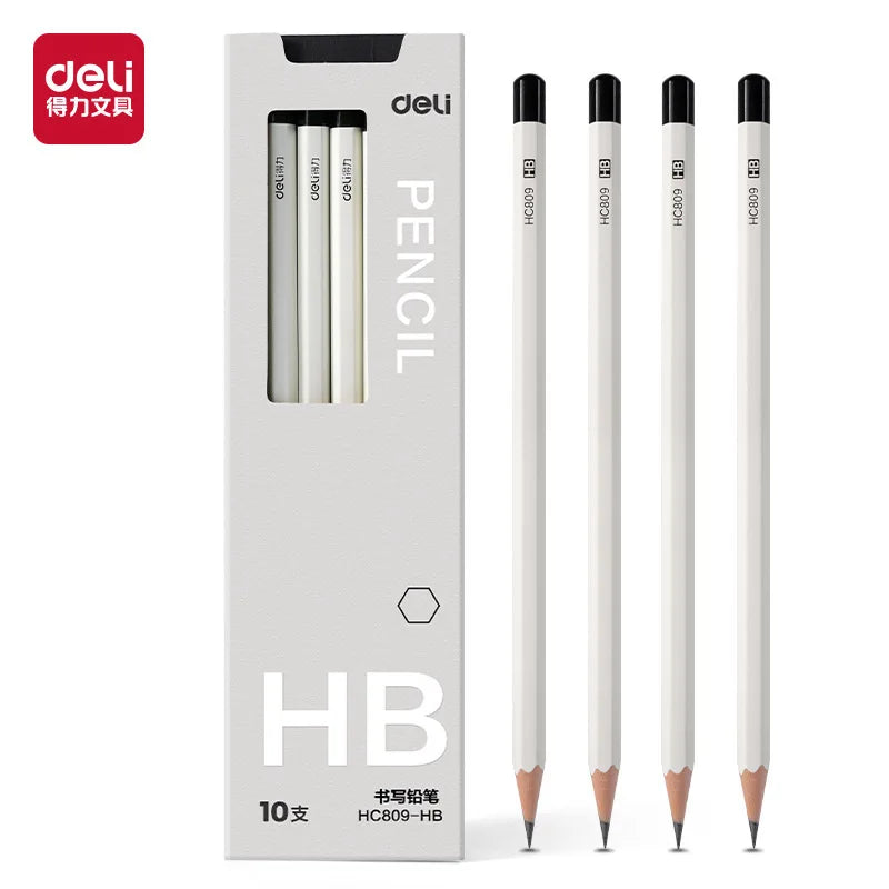 CowLost | product_id-deli-10pcs-white-wood-hexagonal-hb-2b-pencils-set-for-writing-and-painting |6