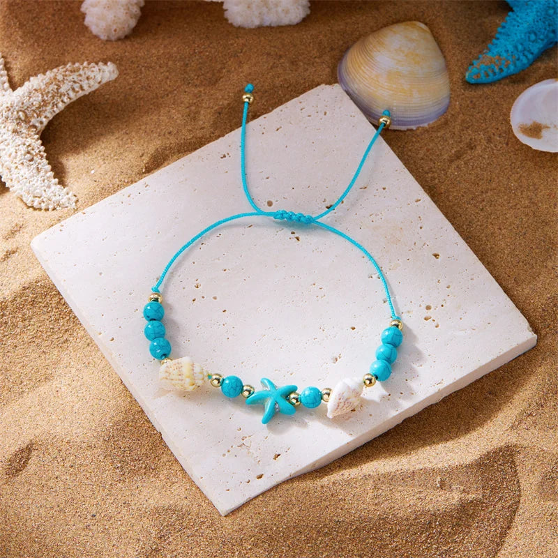 CowLost | bohemian-starfish-conch-shell-beads-bracelet-for-women-girls-summer-beach-party-rice-bead-adjustable-bangle-friendship-jewelry |6