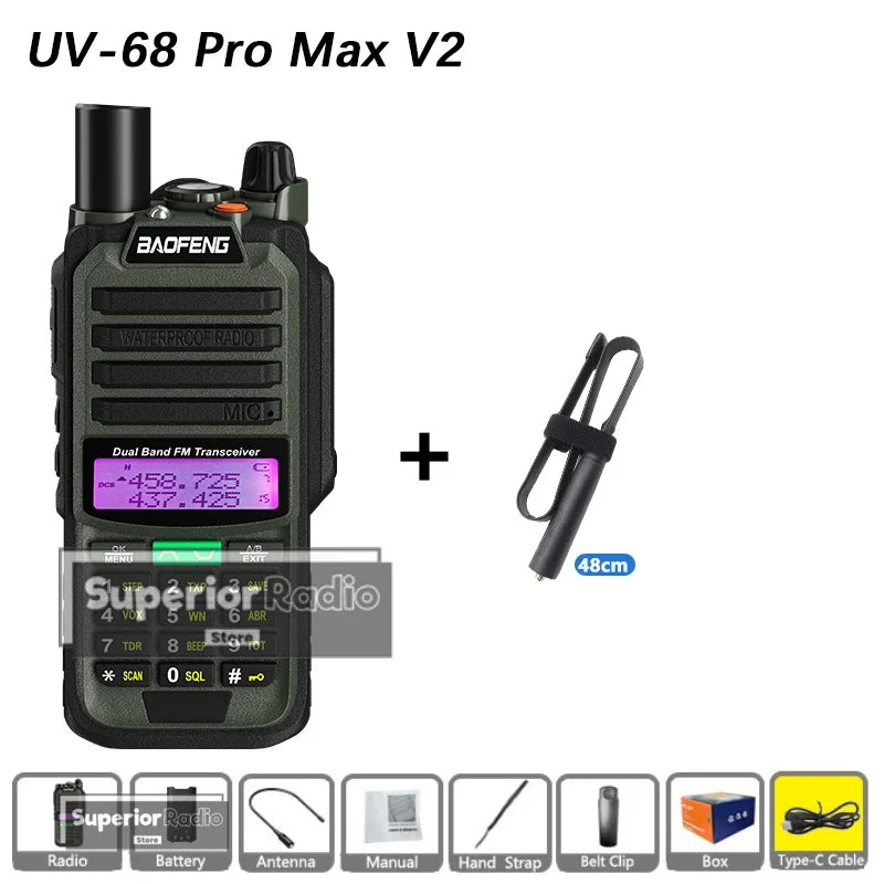 CowLost | mobile-phone-cases-baofeng-uv-68-pro-max-v2-walkie-talkie-ip67-waterproof-usb-c-charger-long-range-fm-radio-128-channels |30