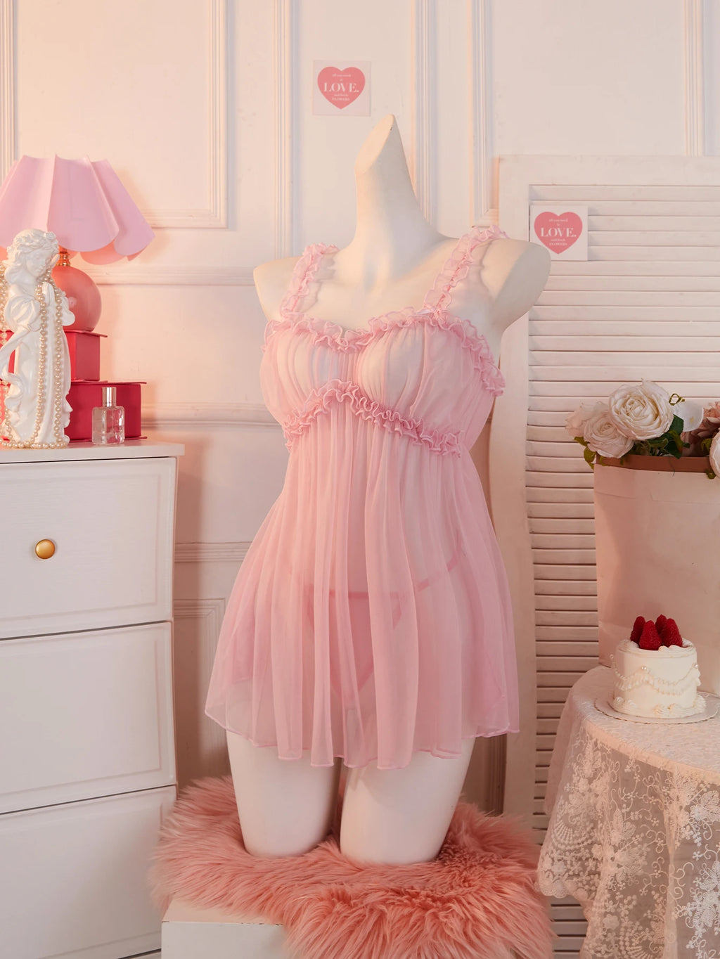 CowLost | pink-sexy-lingerie-sweet-intimate-dress-women-lace |2