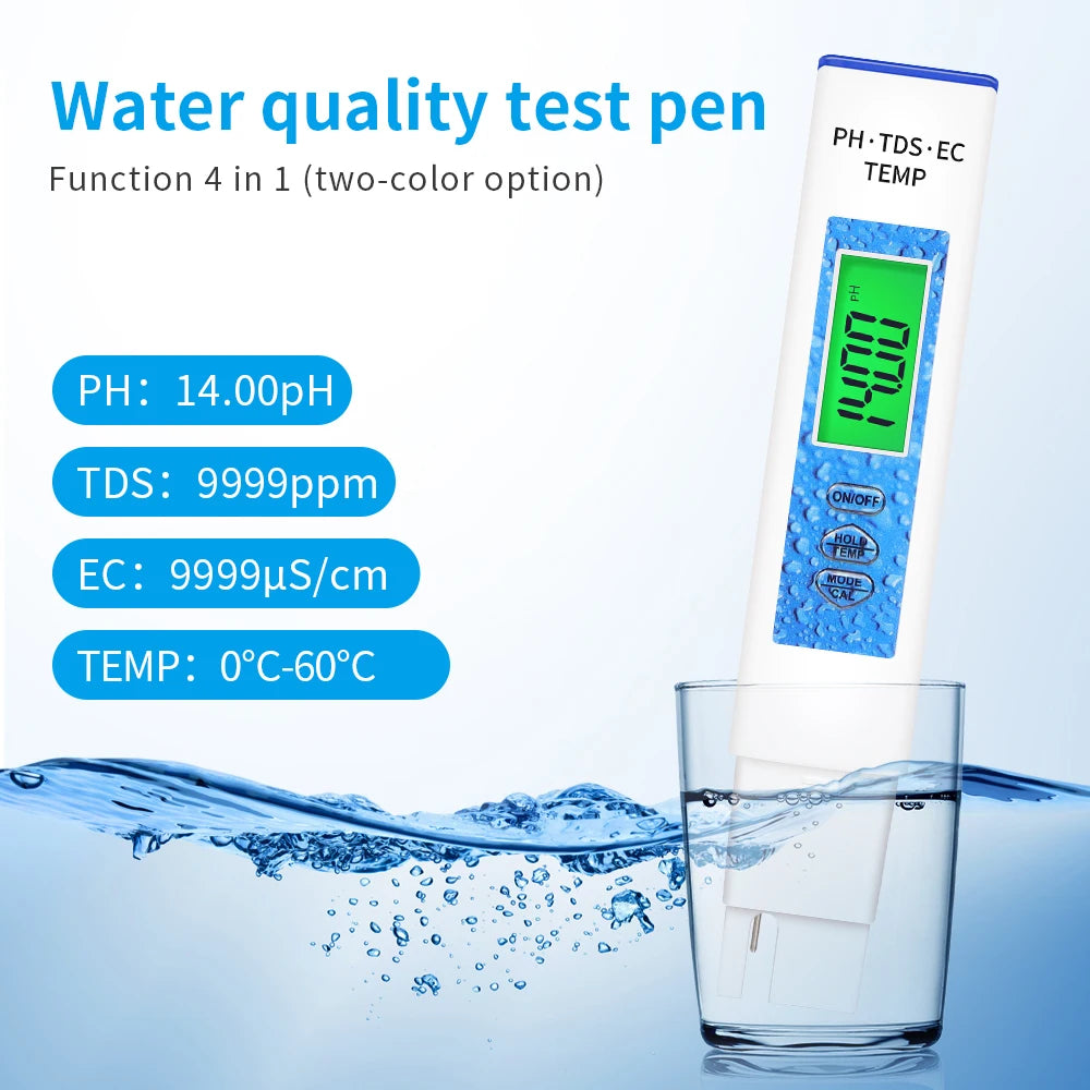 4-in-1 Digital PH Meter Water Quality Tester PH TDS EC TEMP Pen with High-Sensitivity Probe
