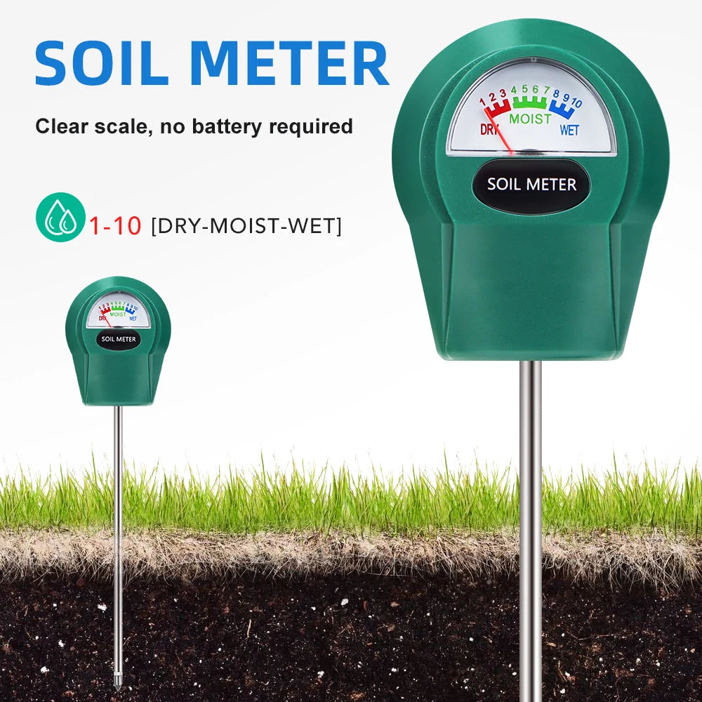 Handheld Soil PH, Moisture & Fertility Meter with Metal Probe No Batteries Needed