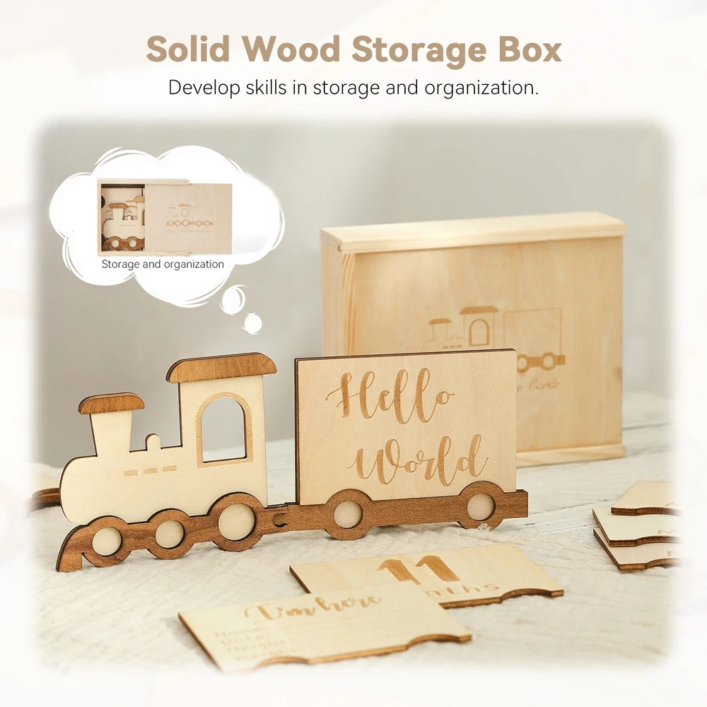 CowLost | baby-transport-accessories-wooden-baby-growth-milestone-cards-1-12-months-with-train-box-photo-props |5