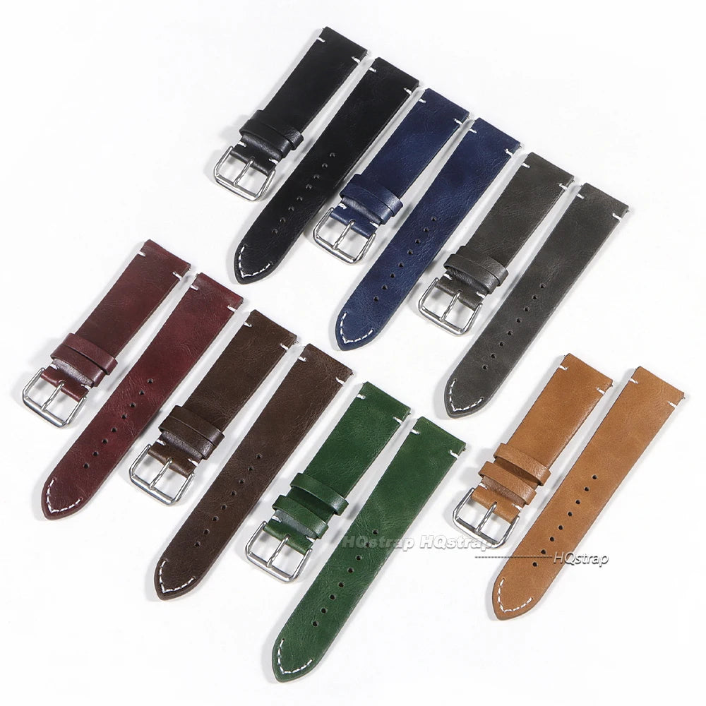 Calfskin Leather Quick Release Watch Band 18-24mm Soft Wrist Strap for Samsung Seiko Smartwatches