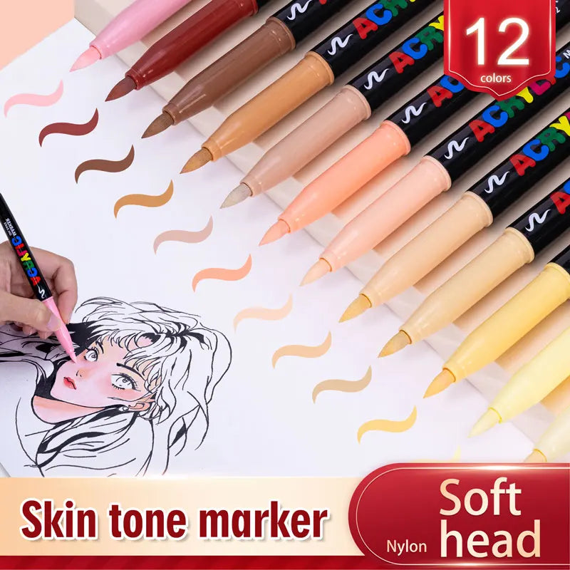 CowLost | markers-product_id-12-colors-skin-tone-acrylic-markers-waterproof-soft-brush-pens-for-figure-painting |1