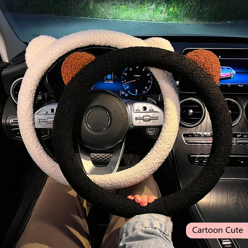 CowLost | winter-warm-soft-plush-cartoon-bear-ear-car-interior-accessories |5