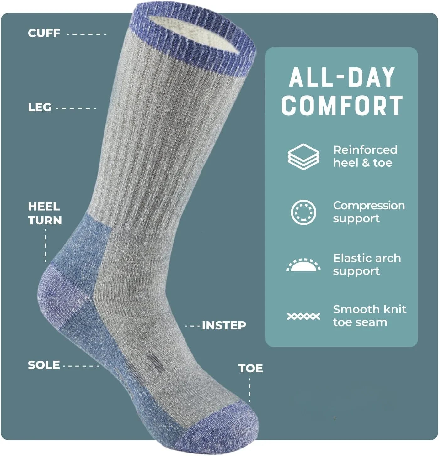 CowLost | uncategorized-merino-wool-hiking-thermal-midweight-cushion-winter-boot-socks-3-pack |3