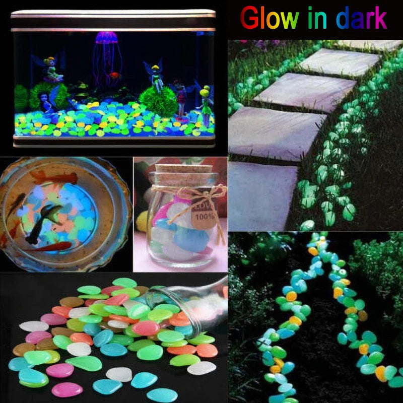 50pcs Glow in Dark Luminous Stones Garden Pebbles Fish Tank Aquarium Decoration