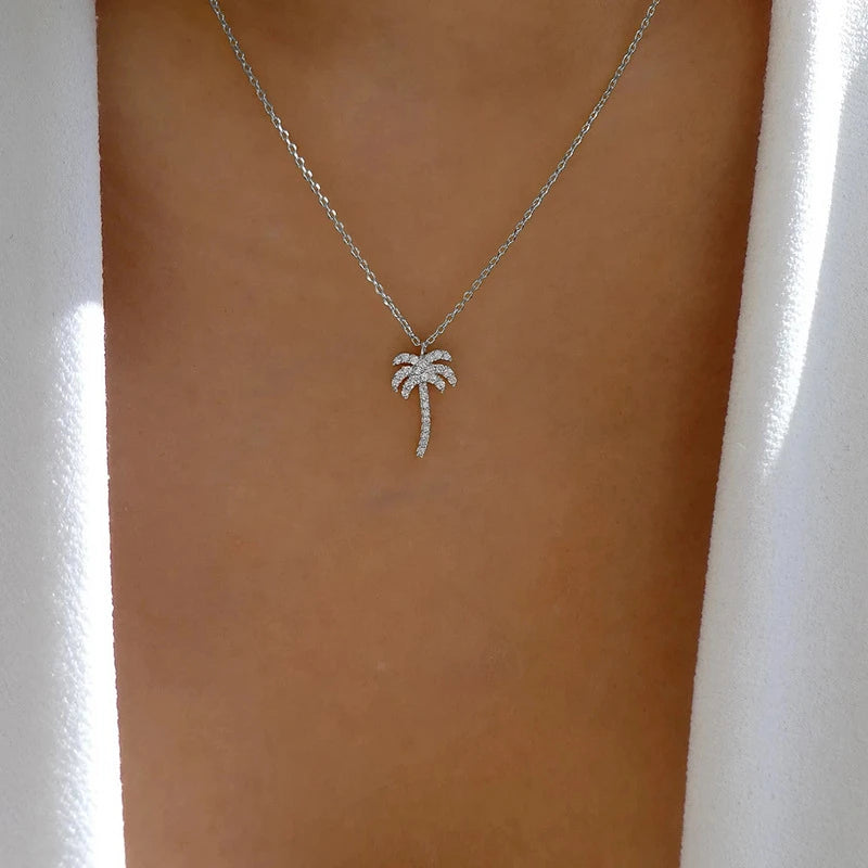 CowLost | coconut-palm-tree-necklace-for-women-exquisite-crystal-zircon-metal-clavicle-chain-choker-summer-beach-ocean-sandy-jewelry |2