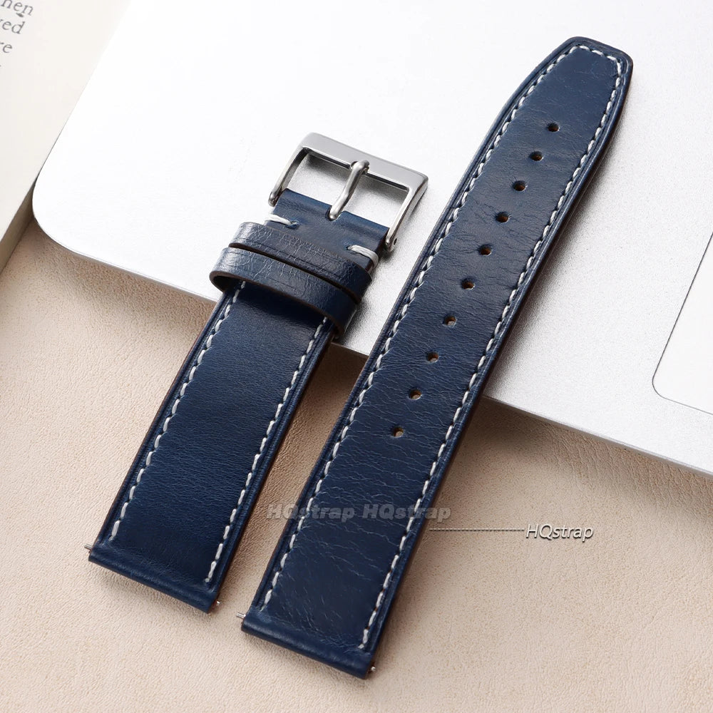 HQstrap Leather Watchband for Seiko 20mm 22mm with Steel Pin Buckle Vintage Strap