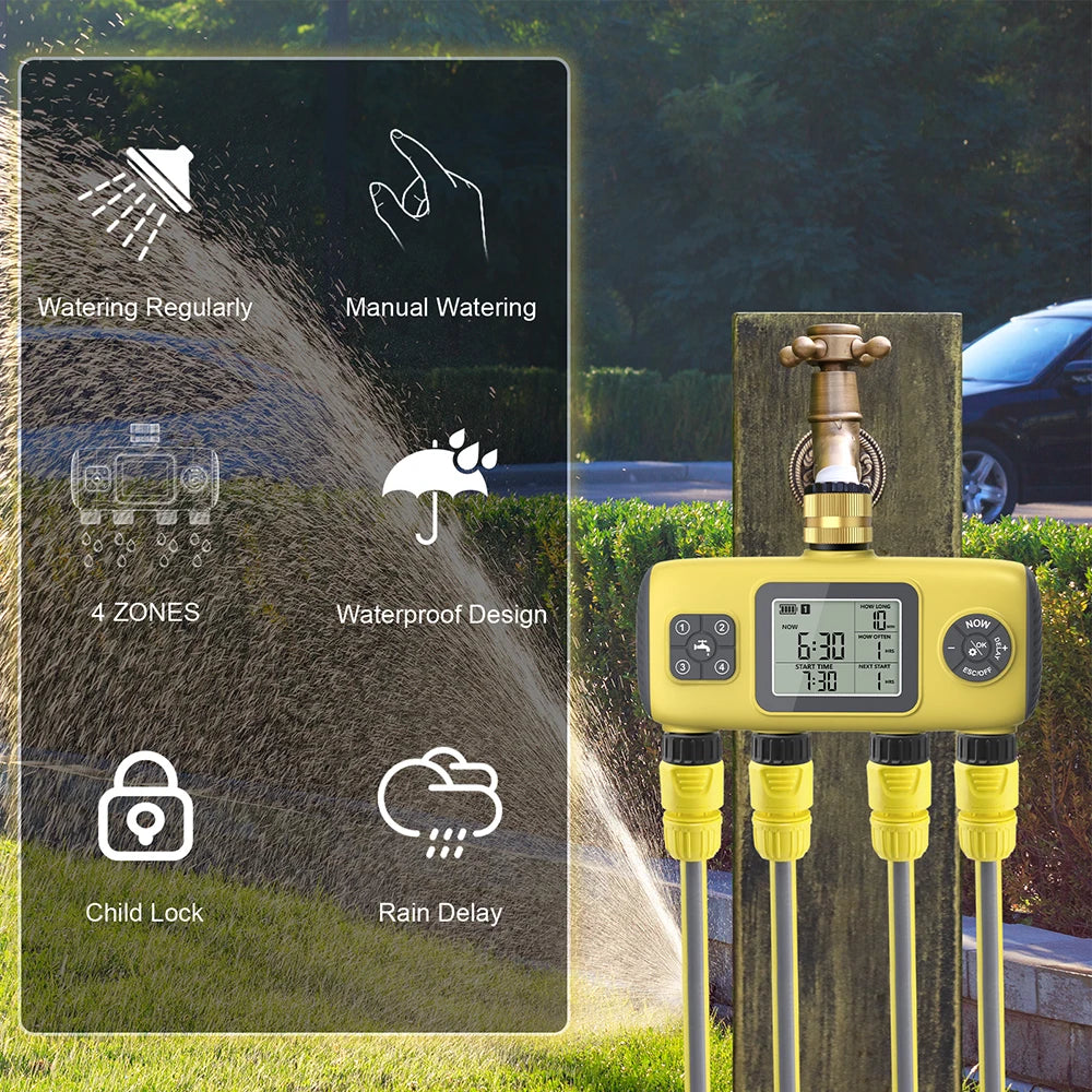 4 Zone Programmable Digital Garden Irrigation Timer for Greenhouse