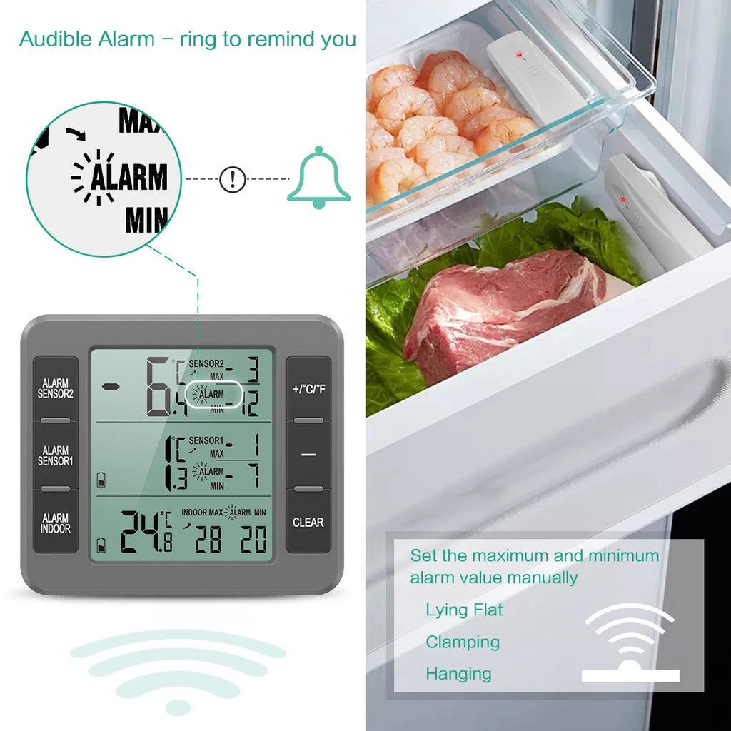 ORIA Digital Fridge Thermometer with 2 Sensors Wireless Indoor Freezer Thermometer