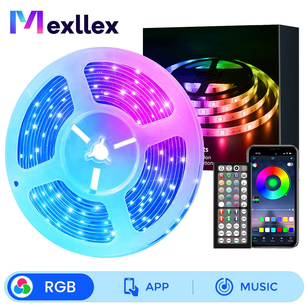 RGB 5050 LED Strip Light 12V 30 LEDs/M Music Sync APP Remote Control Flexible Tape