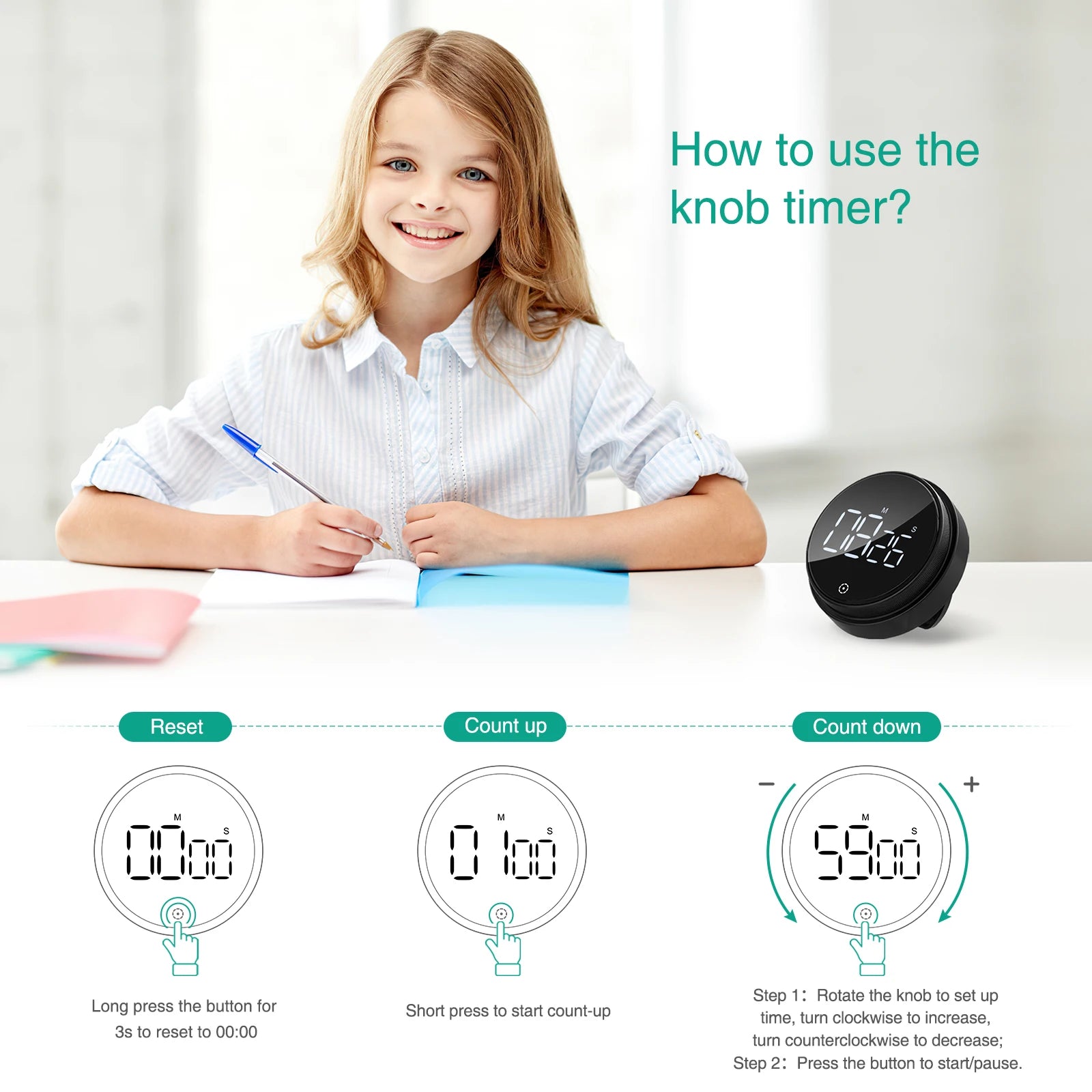 ORIA Magnetic LED Digital Kitchen Timer Countdown Stopwatch Alarm Clock