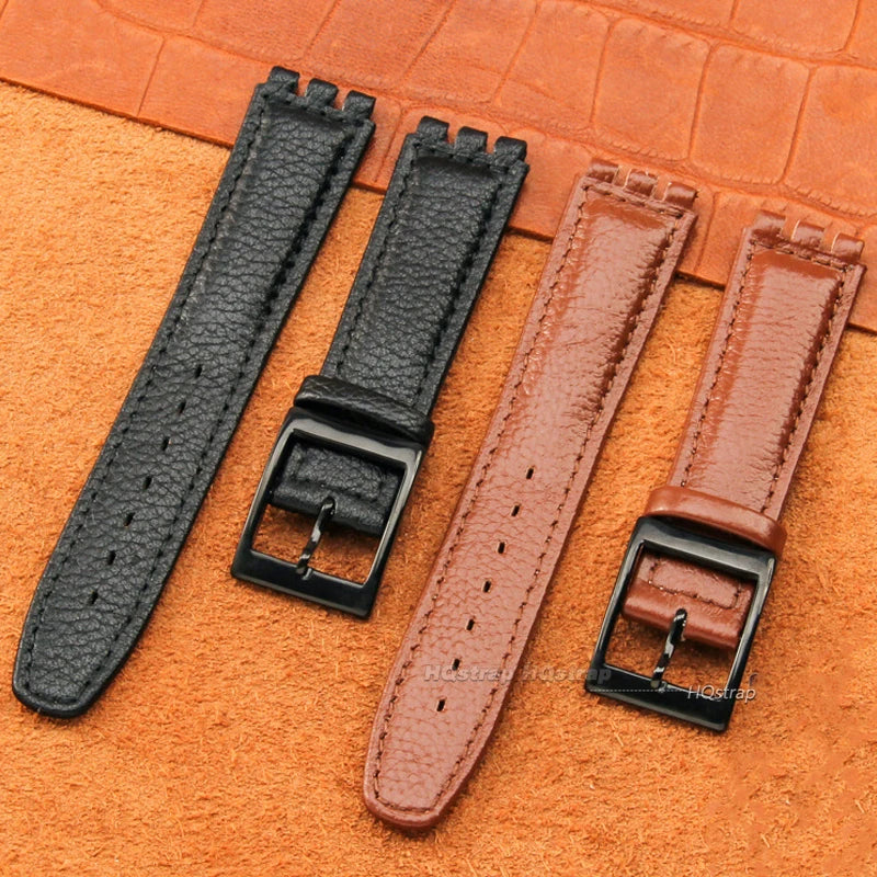 CowLost | bracelets-product_id-17mm-genuine-leather-watch-strap-for-swatch-lychee-band-brown-unisex-wristband |2