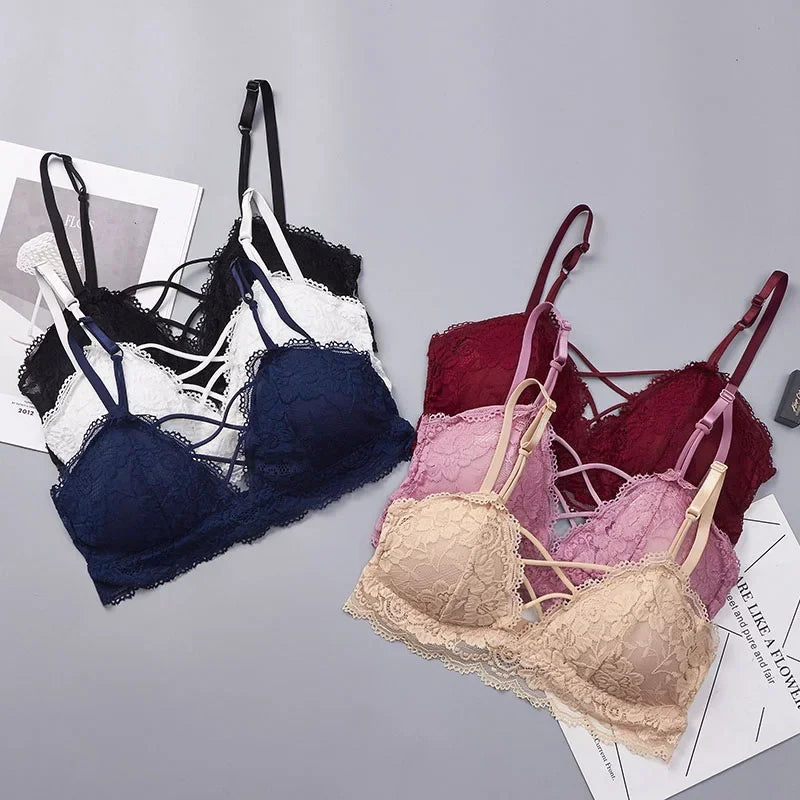 CowLost | product_id-ollymurscn-womens-floral-lace-wireless-push-up-padded-bra-with-cross-straps |2