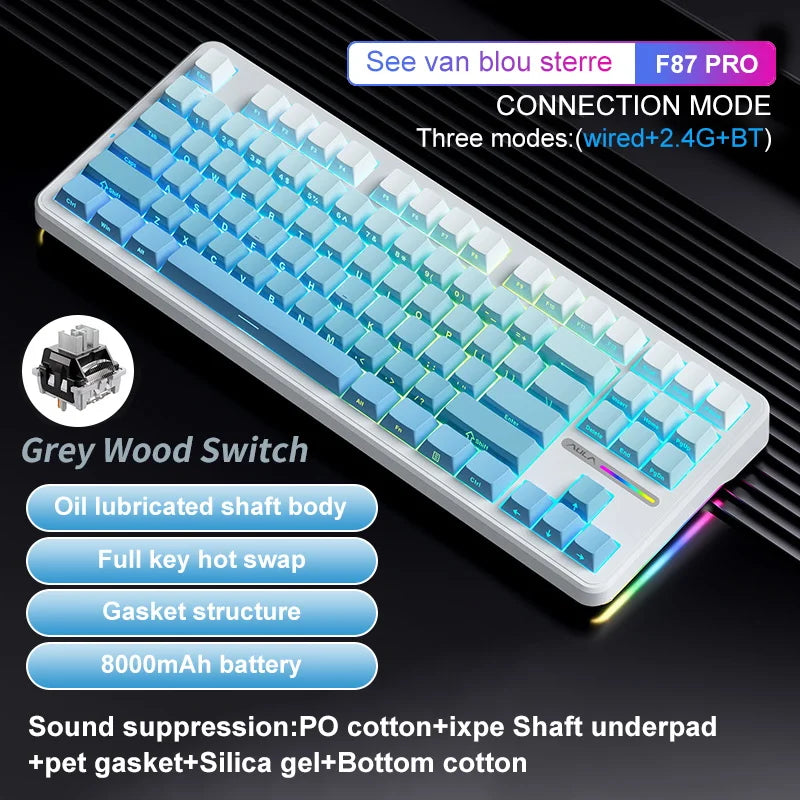 CowLost | aula-f87-pro-mechanical-keyboard-wired-2-4g-wireless-bluetooth-tri-mode-87key-8000mah |1