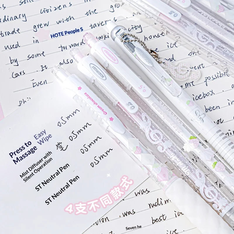 CowLost | product_id-2026-rosyposy-0-5mm-retractable-gel-pen-aesthetic-strawberry-music-notes-design-quick-dry-for-office-exam |4