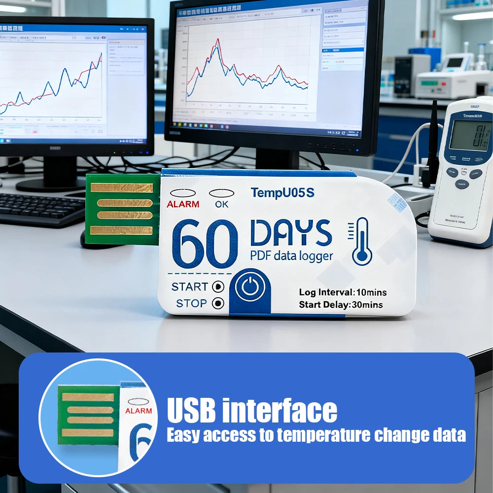 TempU05S USB Temperature Data Logger 60-Day Disposable 10000-Point PDF Report Cold Chain Recorder