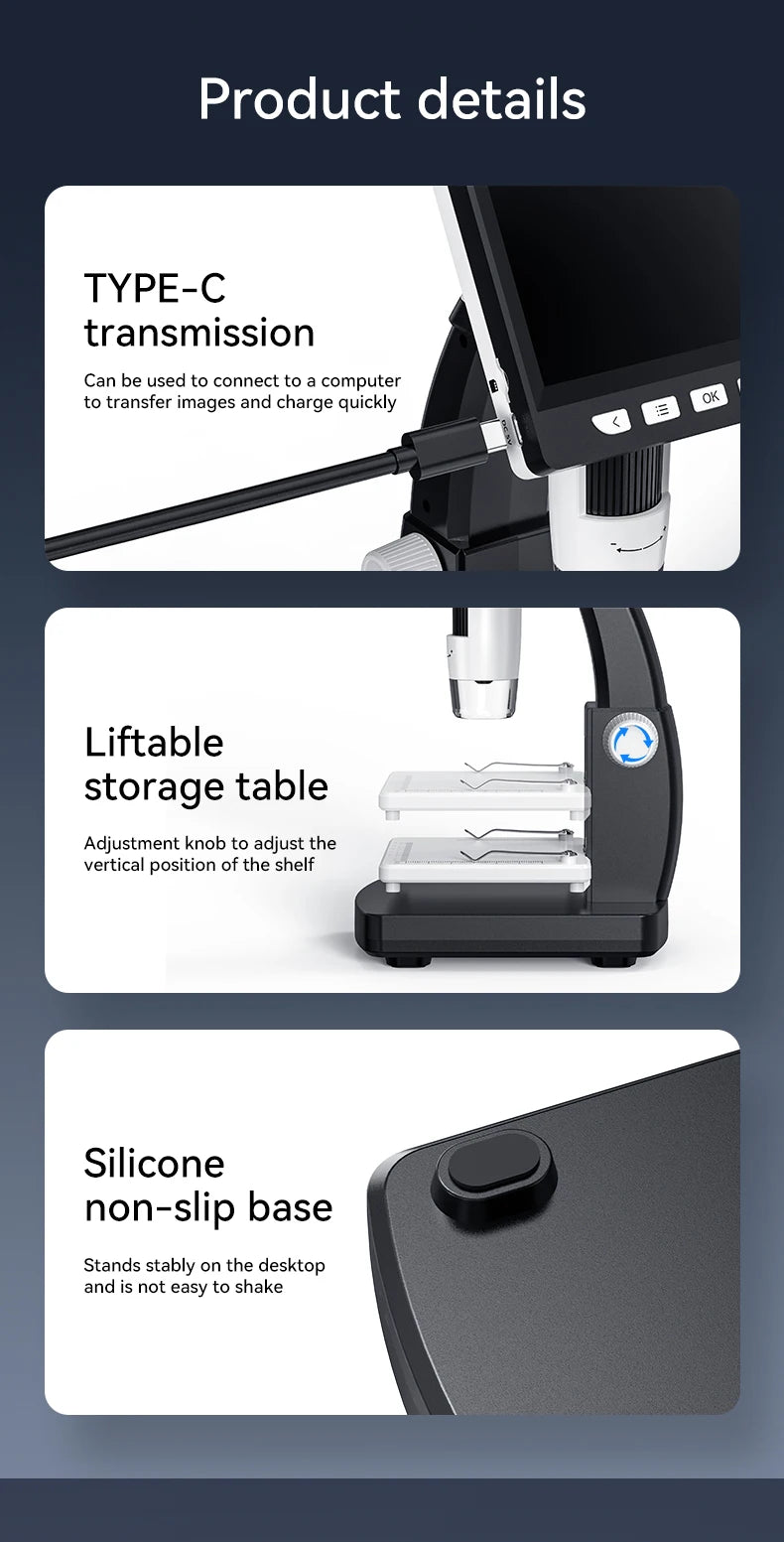 CowLost | product_id-1080p-4-3-lcd-digital-microscope-1000x-magnification-with-adjustable-carrier-table-for-pcb-repair-and-welding |17