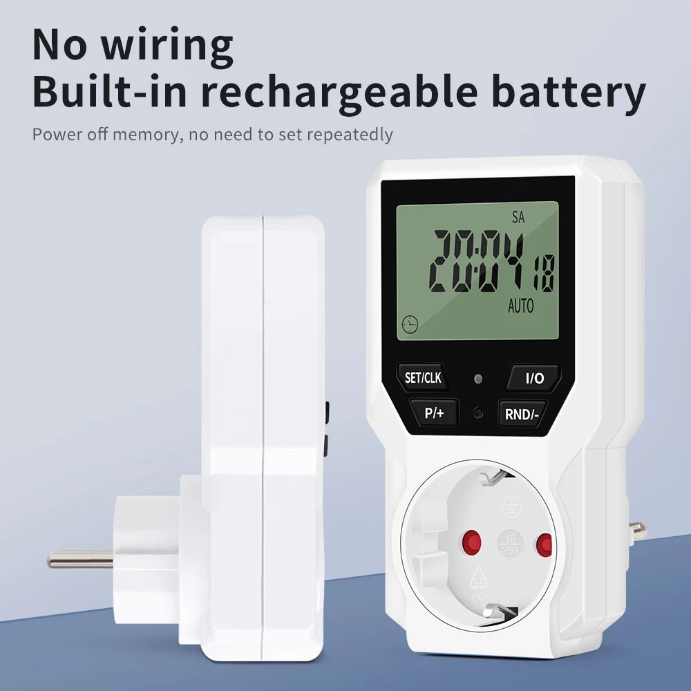 JUANJUAN Digital Programmable Timer Switch EU Plug LCD Display 10-Group Surge Protector 16A 3680W