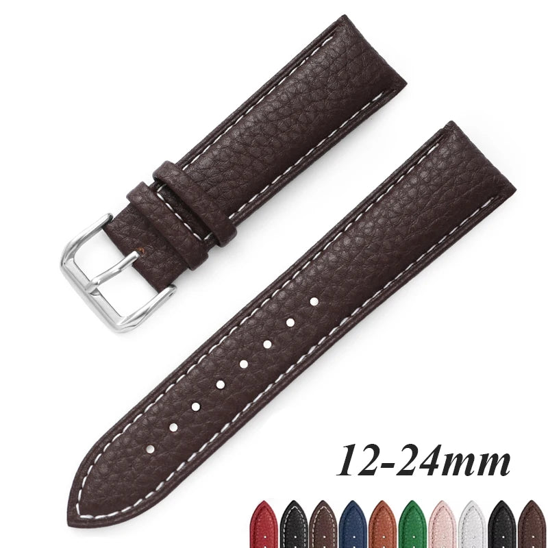 CowLost | soft-leather-watch-band-bracelet-12mm-14mm-16mm-18mm-19mm-20mm-21mm-22mm-replacement-wrist-straps-watchbands-litchi-pattern-belt |1
